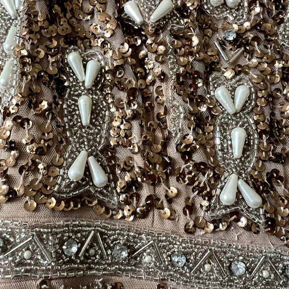 Mac Duggal Cocktail Dress Heavily Beaded brown midi dress size 6 C6 - Picture 7 of 11